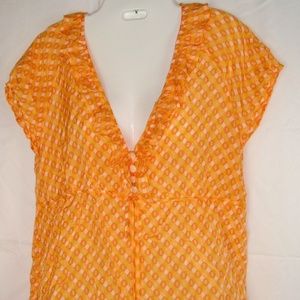 J.CREW Silk Blend Ruffle Trim Orange Top Sz 6